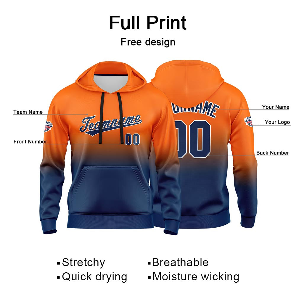 Custom Gradient Hoodie For Man Woman Girl Boy Print Your Logo Name Number Orange Navy enthsush