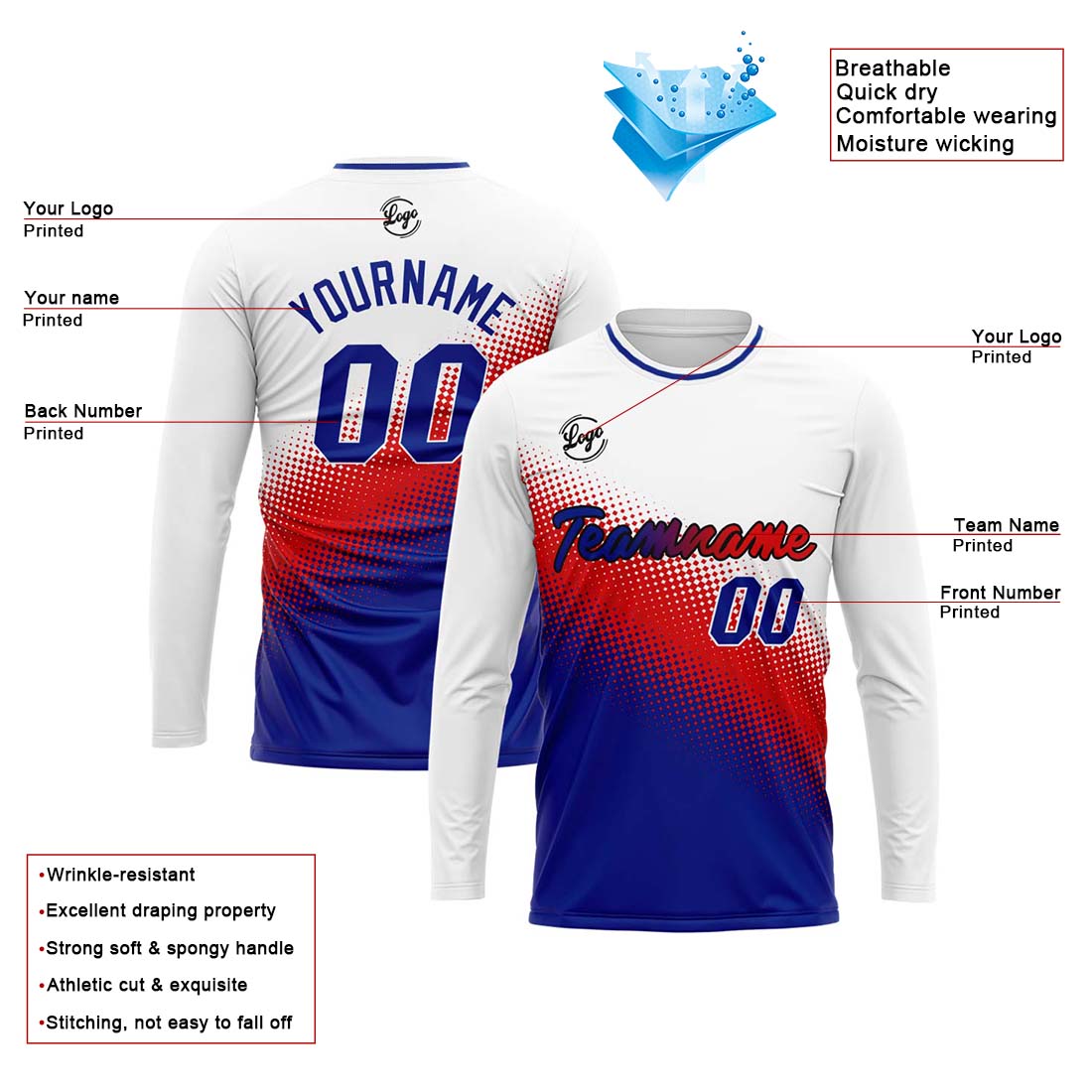 Custom Basketball Soccer Football Shooting Long T-Shirt for Adults and Kids White&Navy enthsush