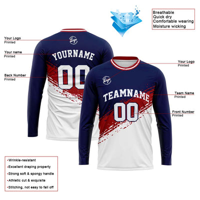 Custom Basketball Soccer Football Shooting Long T-Shirt for Adults and Kids Navy&White enthsush