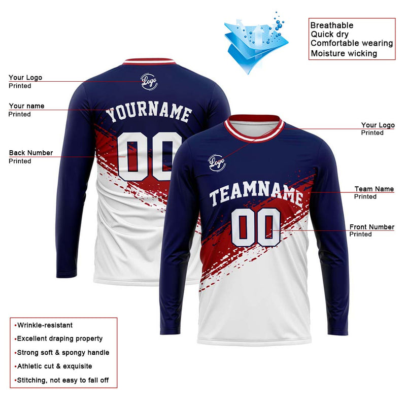 Custom Basketball Soccer Football Shooting Long T-Shirt for Adults and Kids Navy&White