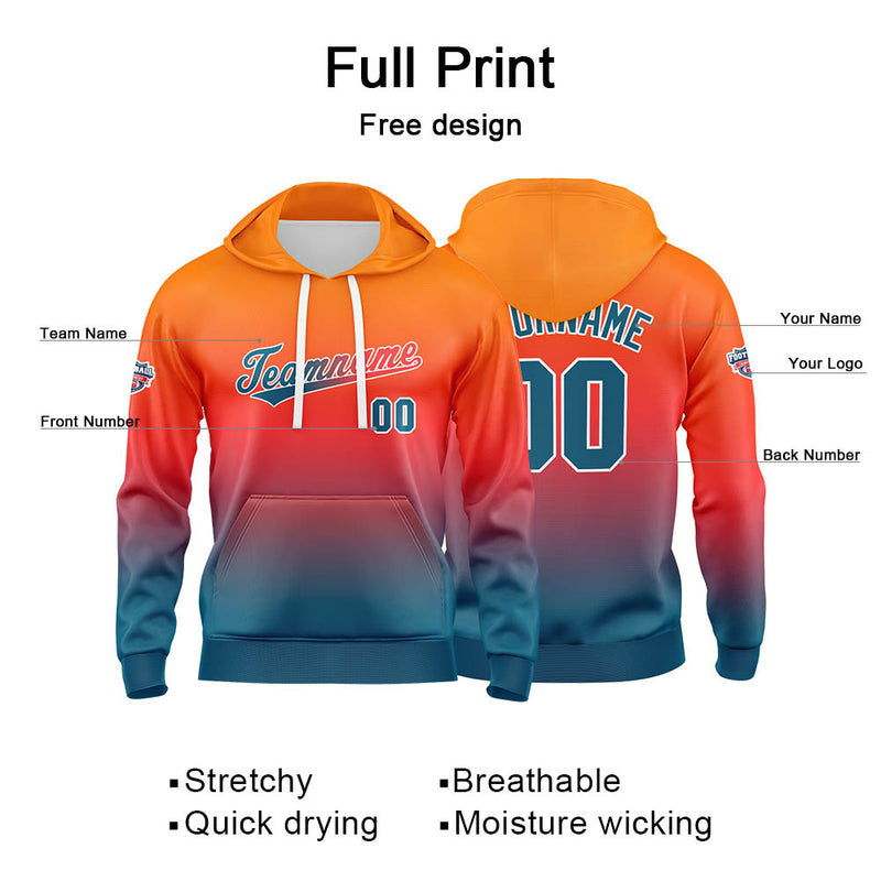 Custom Gradient Hoodie For Man Woman Girl Boy Print Your Logo Name Number Orange Lake Blue