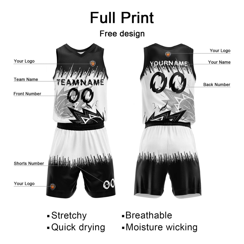 Custom Black White Basketball Jersey Uniform Suit Printed Your Logo Name Number enthsush