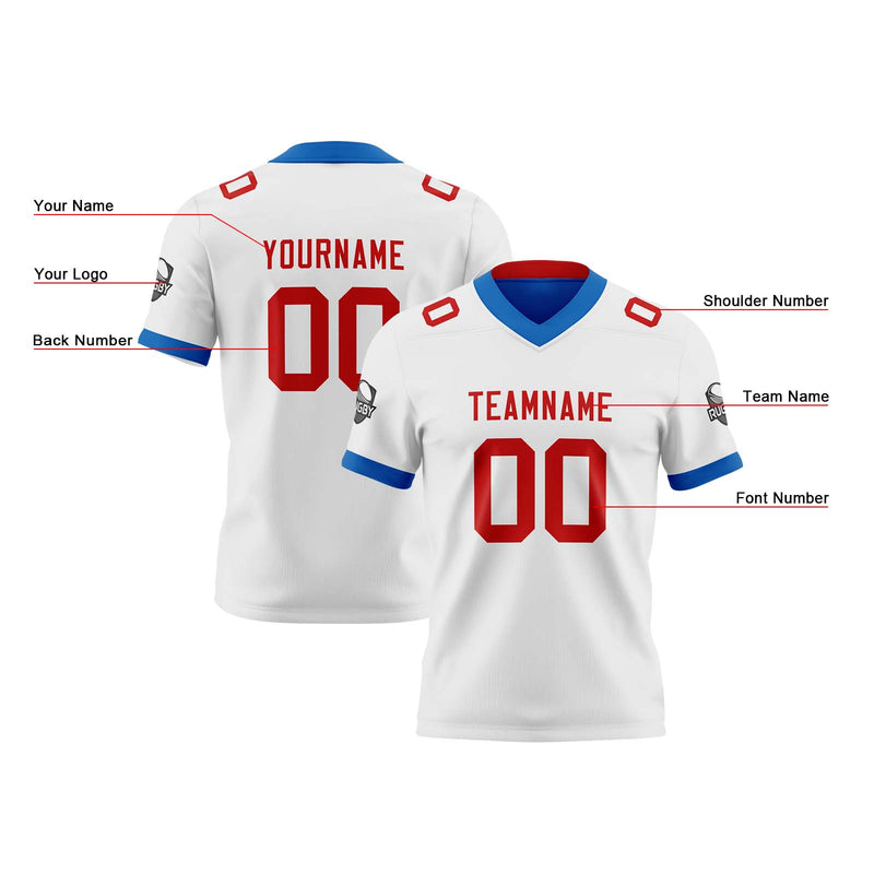 Custom White Blue Red Reversible Gradient Football Jersey Personalized Football Shirts for Men Women  Printed Team Name Number Logo