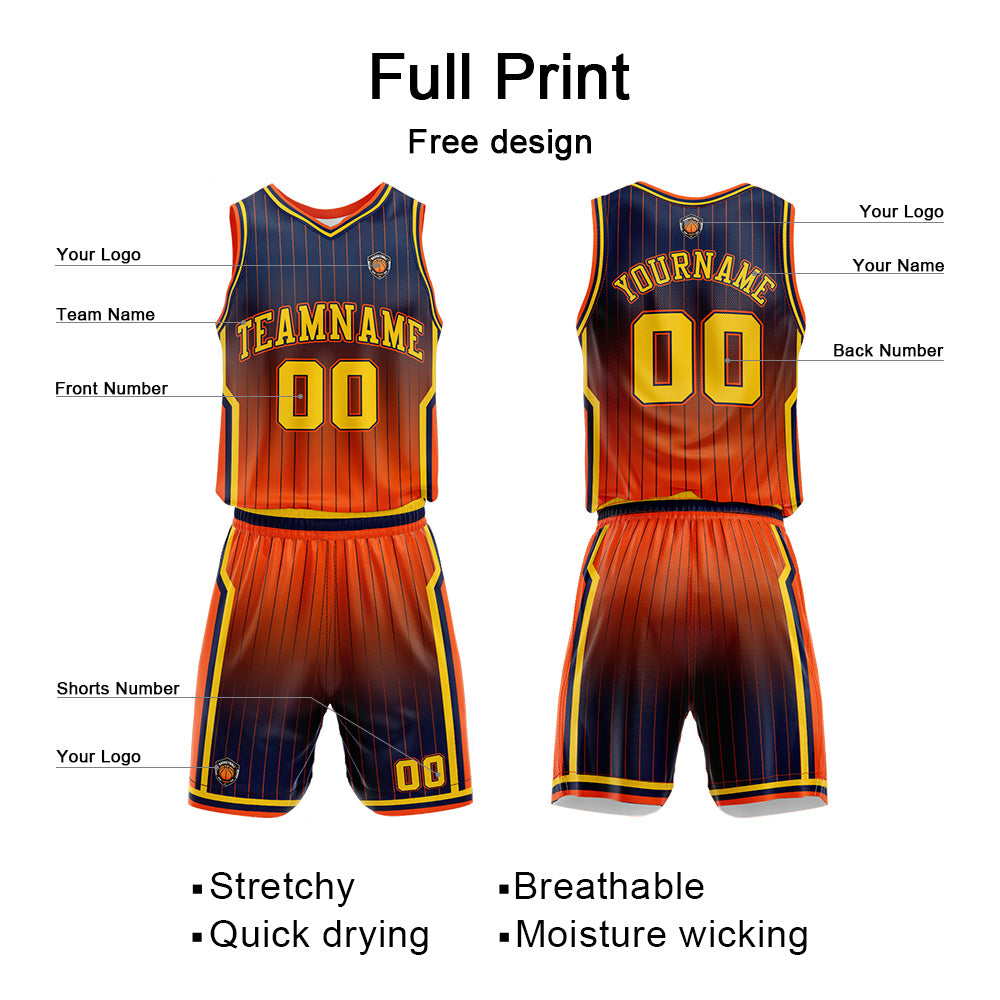 Custom Gradient Navy Orange Reversible Basketball Suit for Adults and Kids Personalized Jersey enthsush