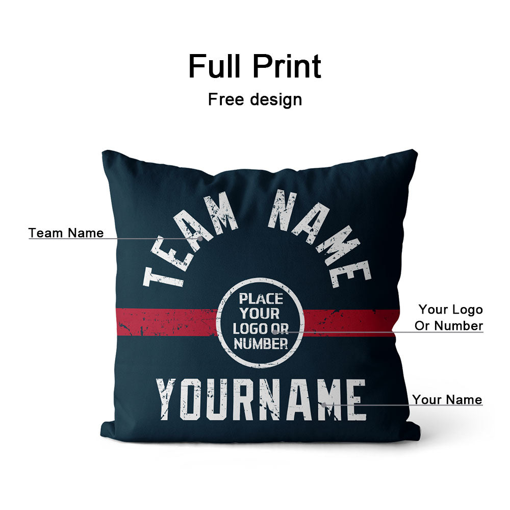 Custom Football Throw Pillow for Men Women Boy Gift Printed Your Personalized Name Number Navy & Red & White enthsush