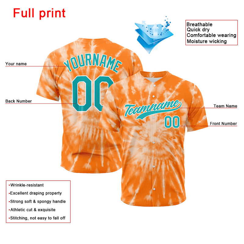 Custom Full Print Design Authentic Baseball Jersey orange tie-dyed