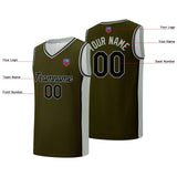 Custom basketball jersey shorts for men and women. Embroidered and printed name, number and logo Olive Green&Grey