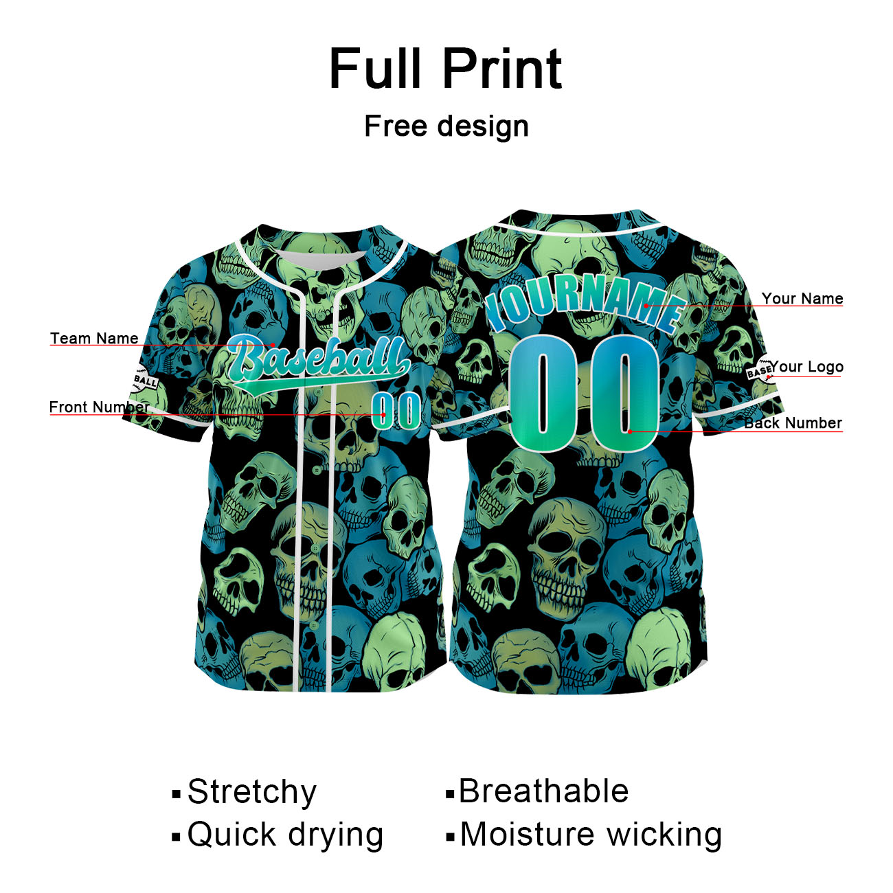 Custom Green Bule Jersey Personalized Baseball Shirt for Men Women Kids Youth enthsush