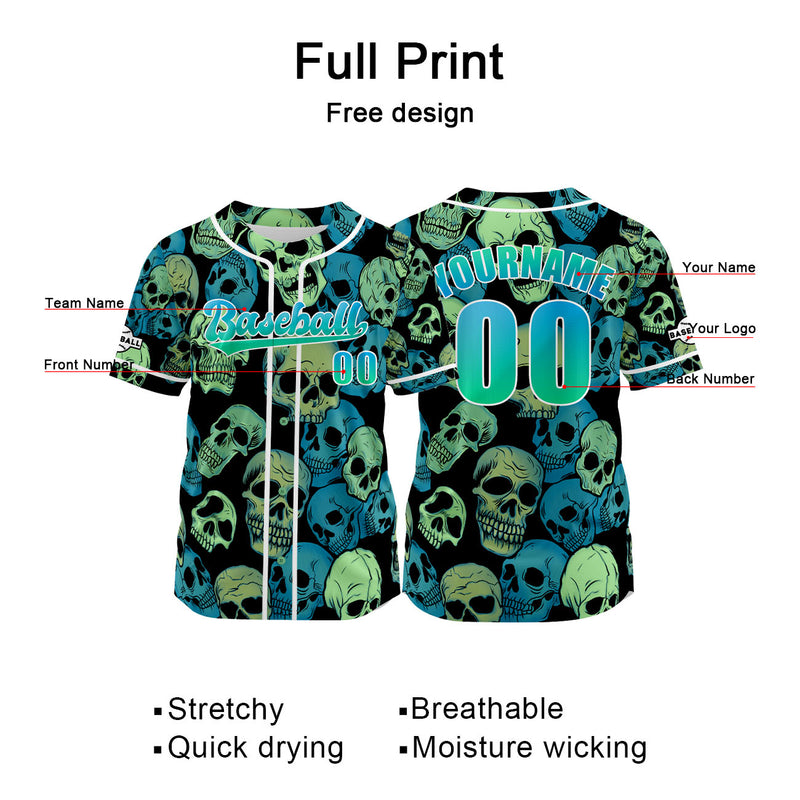 Custom Green Bule Jersey Personalized Baseball Shirt for Men Women Kids Youth