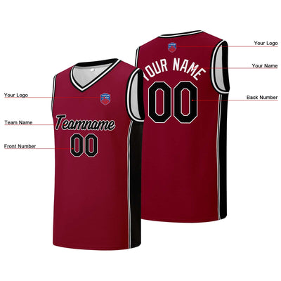 Custom basketball jersey shorts for men and women. Embroidered and printed name, number and logo Burgundy enthsush