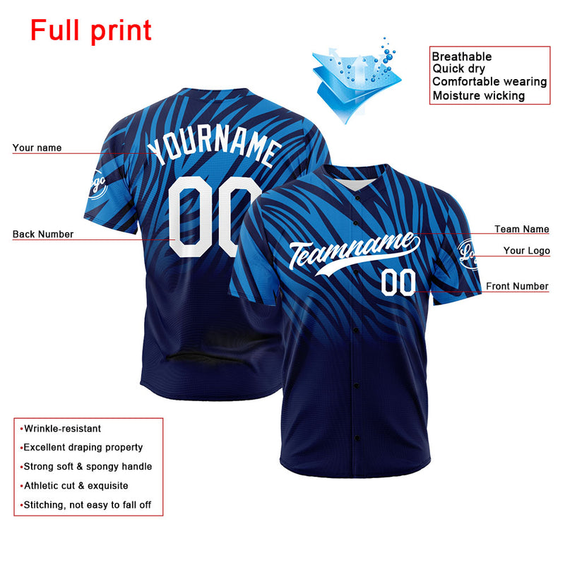 Custom Full Print Design Authentic Baseball Jersey blue-black