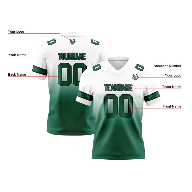 Custom White Green Reversible Gradient Football Jersey Personalized Football Shirts for Men Women  Printed Team Name Number Logo