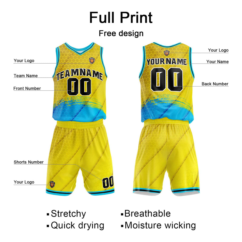 Custom Yellow Blue Basketball Jersey Uniform Suit Printed Your Logo Name Number enthsush