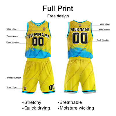 Custom Yellow Blue Basketball Jersey Uniform Suit Printed Your Logo Name Number enthsush
