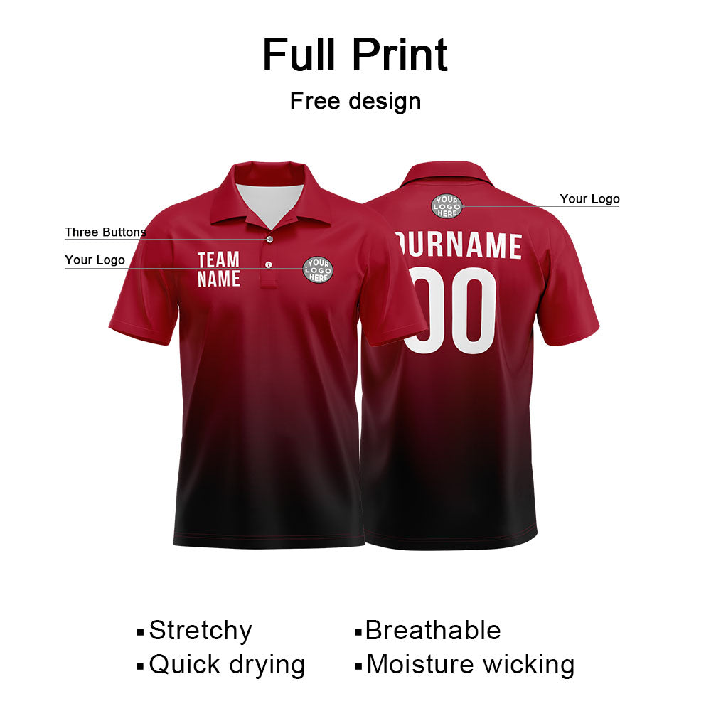 Custom Red Black Football Polo Shirts Add Your Unique Logo/Name/Number enthsush