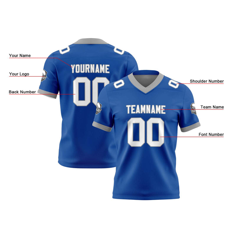 Custom Royal Grey Reversible Gradient Football Jersey Personalized Football Shirts for Men Women  Printed Team Name Number Logo