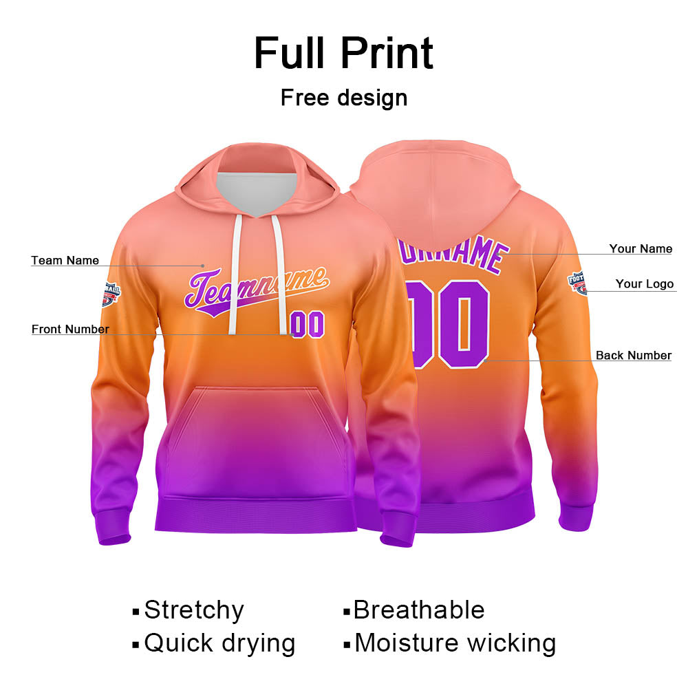 Custom Gradient Hoodie For Man Woman Girl Boy Print Your Logo Name Number Orange  purple enthsush