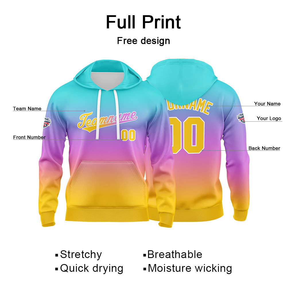 Custom Gradient Hoodie For Man Woman Girl Boy Print Your Logo Name Number Blue Purple Orange enthsush