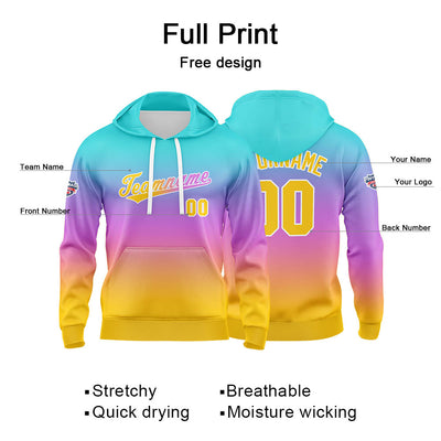 Custom Gradient Hoodie For Man Woman Girl Boy Print Your Logo Name Number Blue Purple Orange enthsush