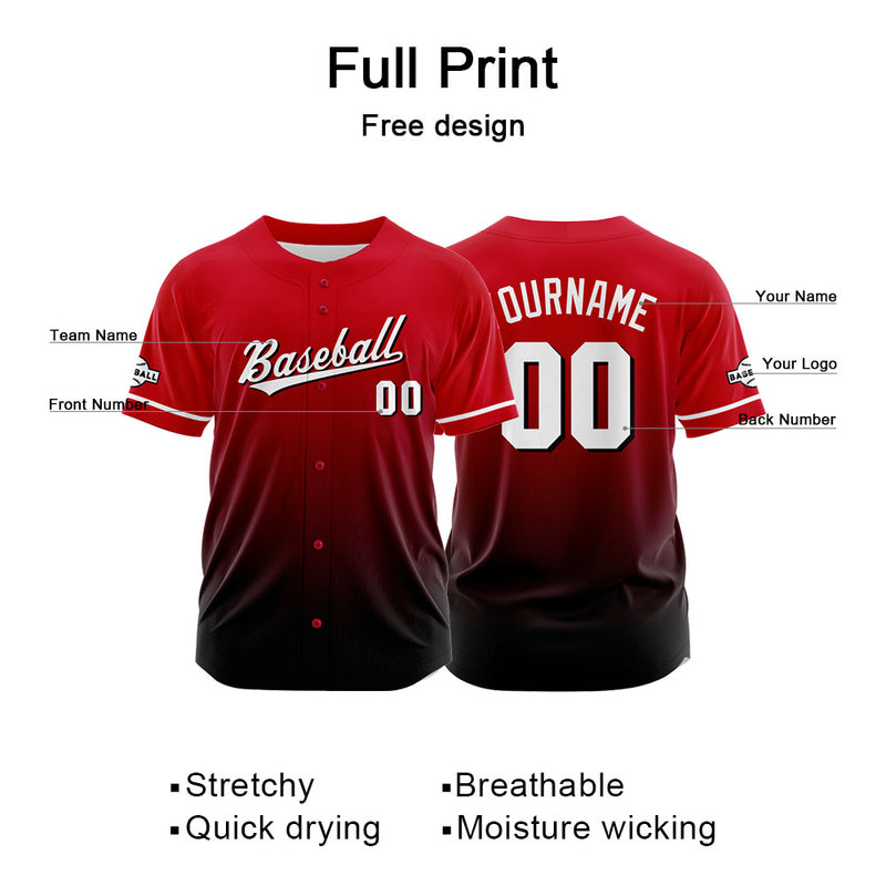 Custom Full Print Design Authentic Baseball Jersey red-black