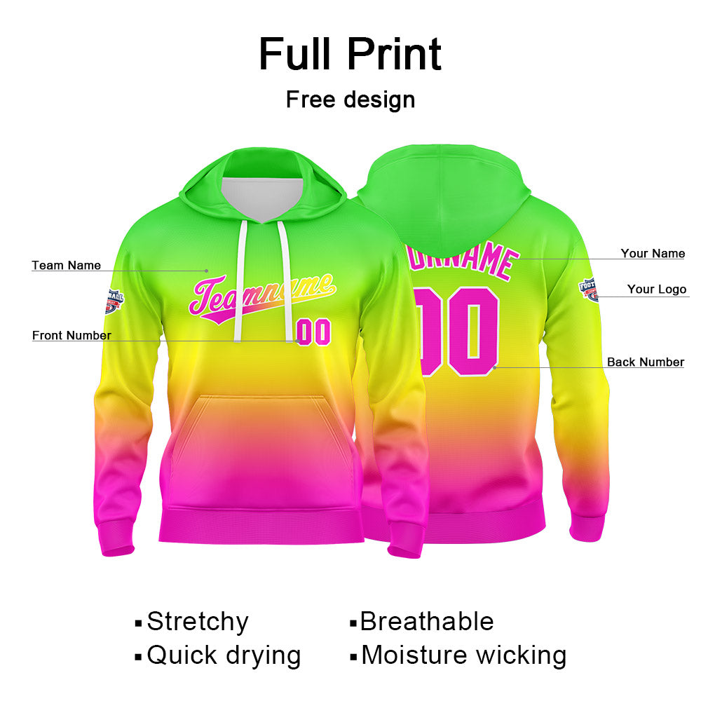 Custom Gradient Hoodie For Man Woman Girl Boy Print Your Logo Name Number Green Yellow Pink enthsush