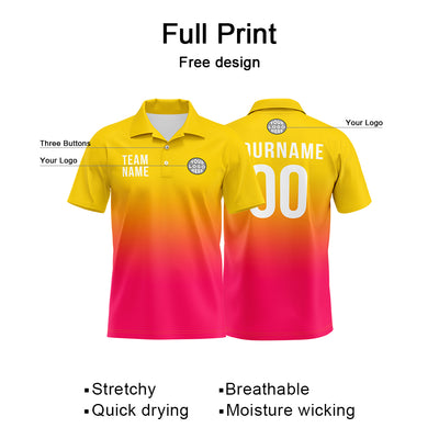 Custom Yellow Hot Pink Football Polo Shirts Add Your Unique Logo/Name/Number enthsush