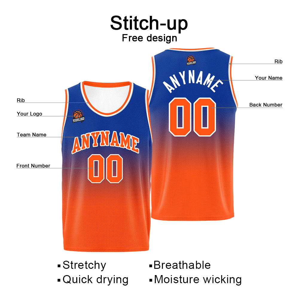 Custom Basketball Jersey Personalized Stitched Team Name Number Logo Royal&Orange enthsush