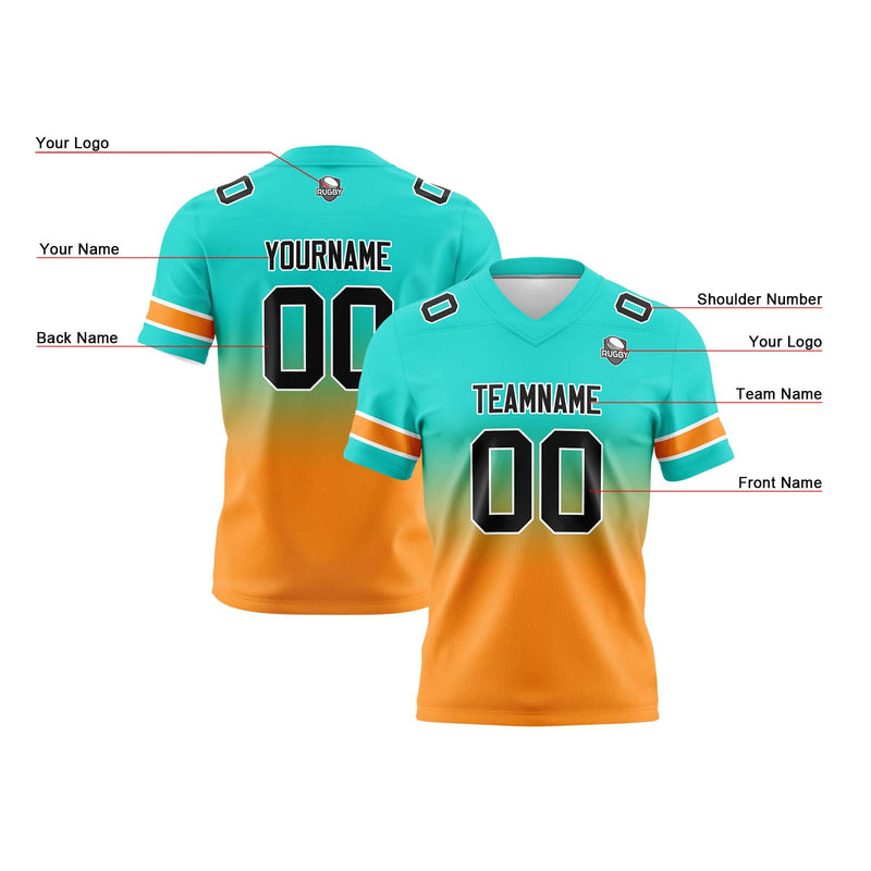 Custom Teal Orange Reversible Gradient Football Jersey Personalized Football Shirts for Men Women  Printed Team Name Number Logo