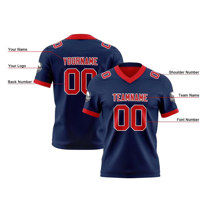 Custom Navy Red Reversible Gradient Football Jersey Personalized Football Shirts for Men Women  Printed Team Name Number Logo