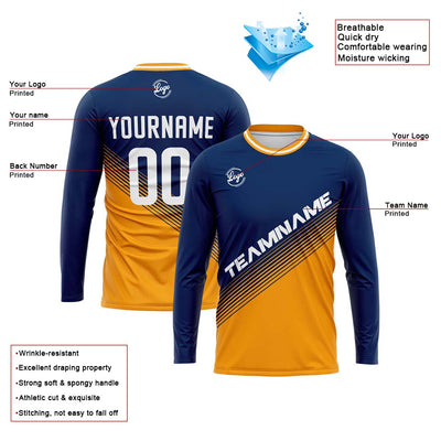 Custom Basketball Soccer Football Shooting Long T-Shirt for Adults and Kids Navy&Gold enthsush