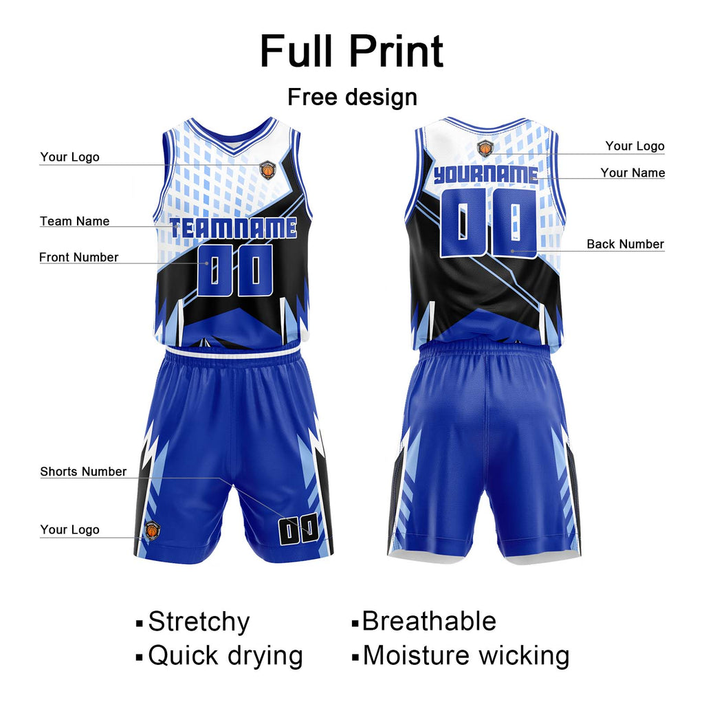 Custom Royal Basketball Jersey Uniform Suit Printed Your Logo Name Number enthsush