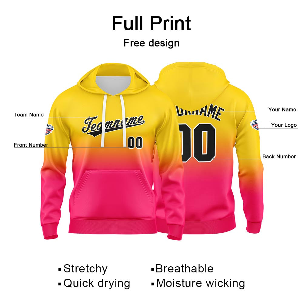 Custom Gradient Hoodie For Man Woman Girl Boy Print Your Logo Name Number Yellow Hot Pink enthsush