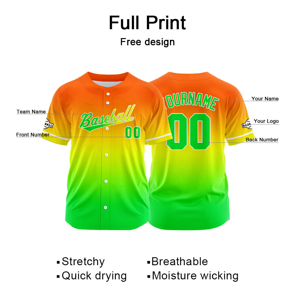 Custom Full Print Design Authentic Baseball Jersey green-yellow-orange enthsush