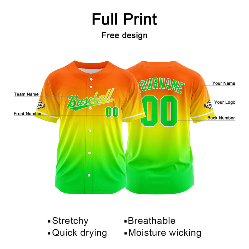 Custom Full Print Design Authentic Baseball Jersey green-yellow-orange