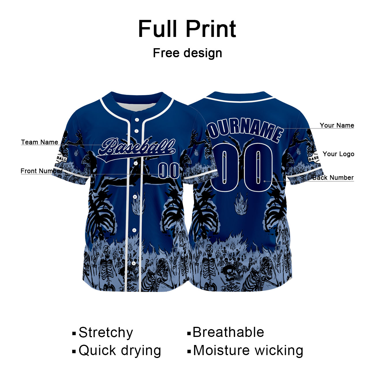 Custom Hidden Blue Baseball Jersey Personalized Baseball Shirt for Men Women Kids Youth enthsush