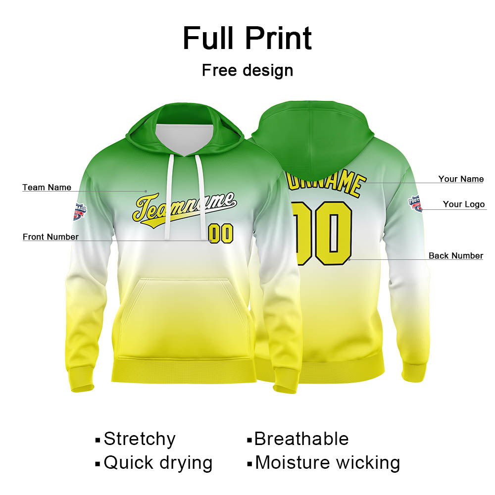 Custom Gradient Hoodie For Man Woman Girl Boy Print Your Logo Name Number Green White enthsush