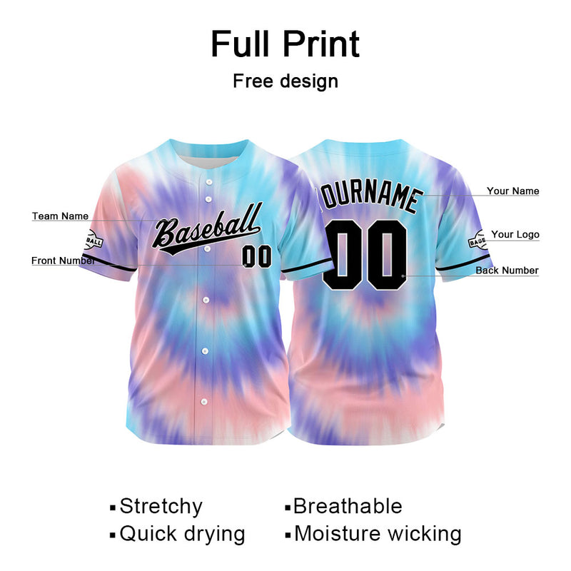 Custom Full Print Design Authentic Baseball Jersey blue-pink-purple