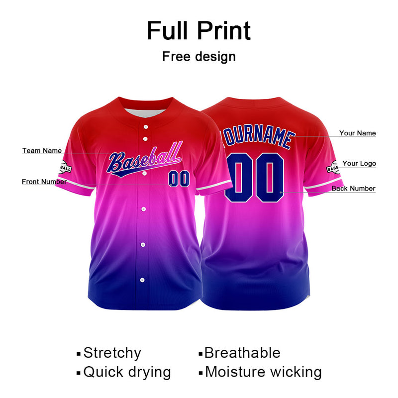 Custom Full Print Design Authentic Baseball Jersey navy-purple-red