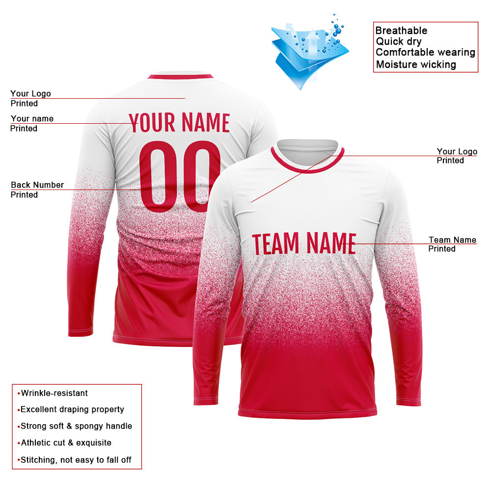Custom Basketball Soccer Football Shooting Long T-Shirt for Adults and Kids White-Red enthsush