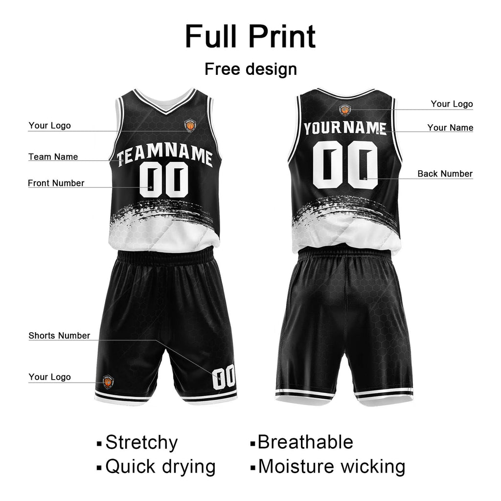 Custom Black White Basketball Jersey Uniform Suit Printed Your Logo Name Number enthsush