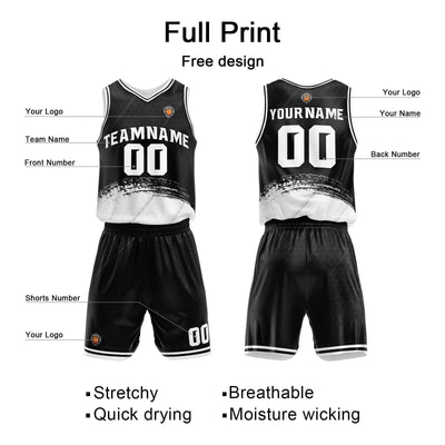 Custom Black White Basketball Jersey Uniform Suit Printed Your Logo Name Number enthsush