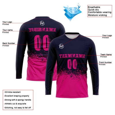 Custom Basketball Soccer Football Shooting Long T-Shirt for Adults and Kids Navy&Pink enthsush
