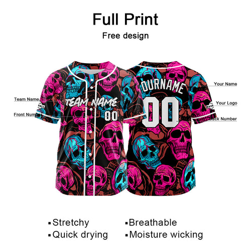 Custom Baseball Jersey Personalized Baseball Shirt for Men Women Kids Youth Teams Stitched and Print Pink&Blue enthsush