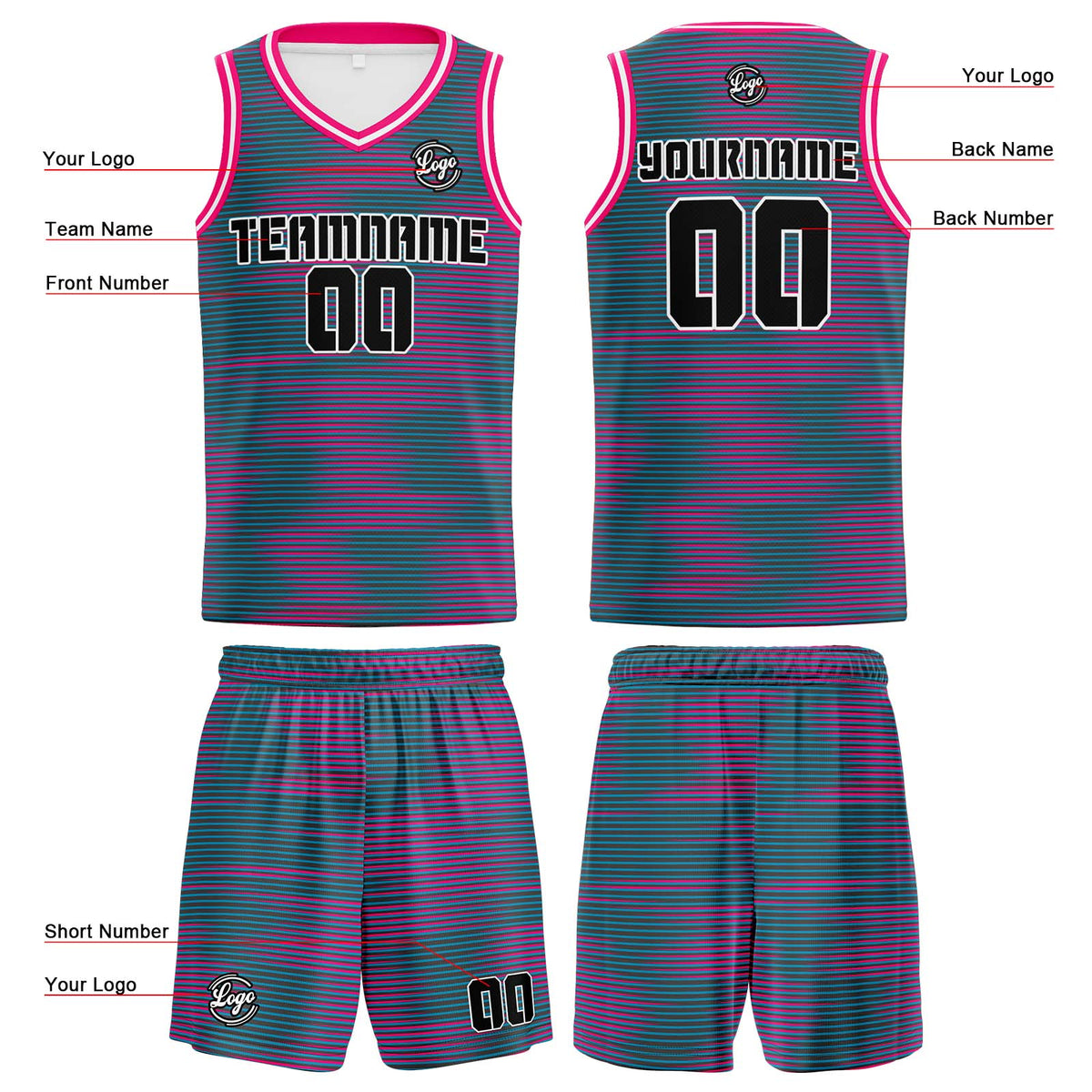 Custom Grey Pink Reversible Basketball Suit for Adults and Kids Personalized Jersey enthsush