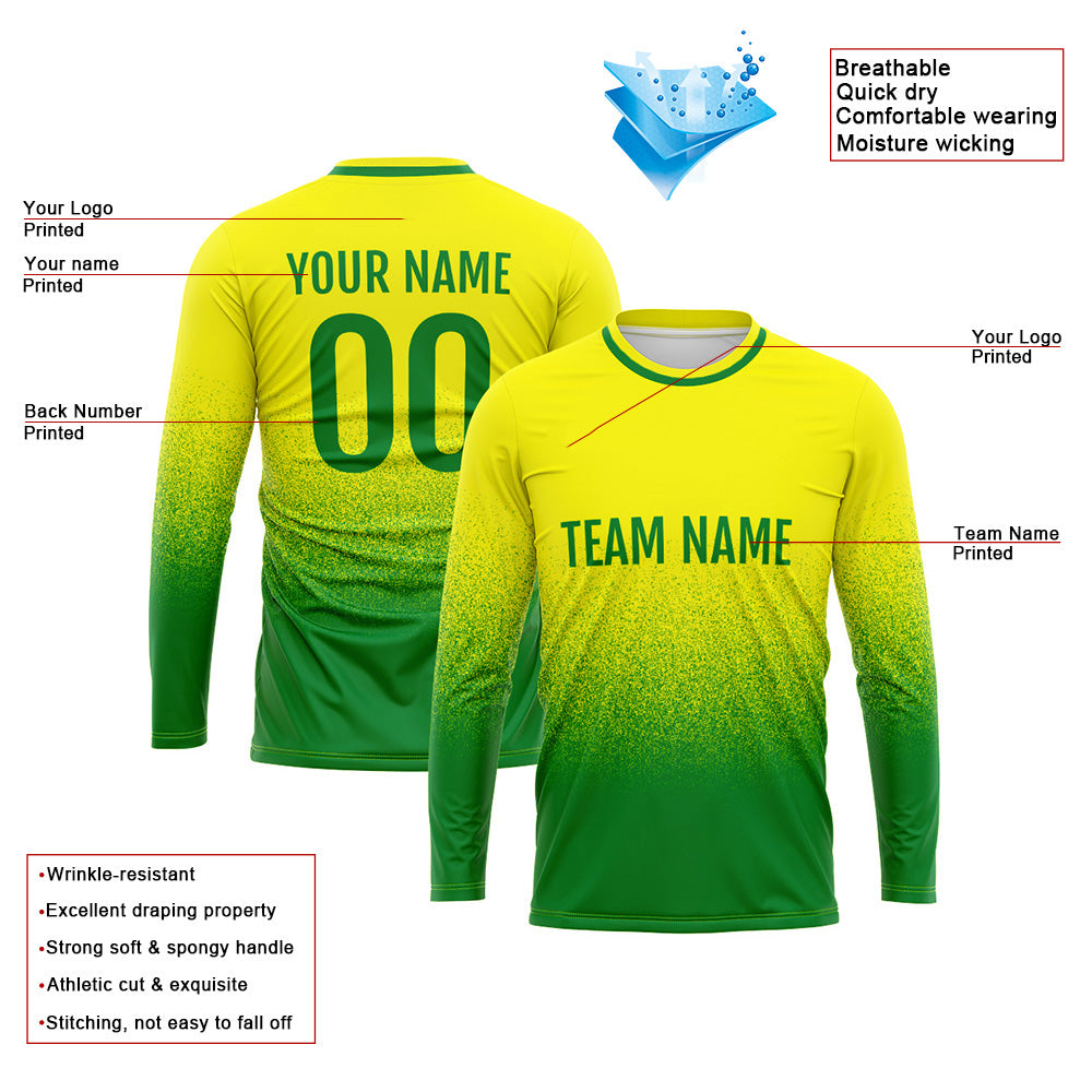 Custom Basketball Soccer Football Shooting Long T-Shirt for Adults and Kids Yellow-Green enthsush