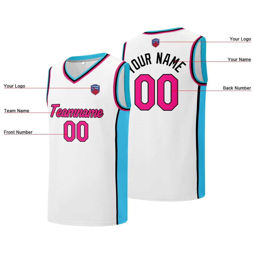 Custom basketball jersey shorts for men and women. Embroidered and printed name, number and logo White enthsush