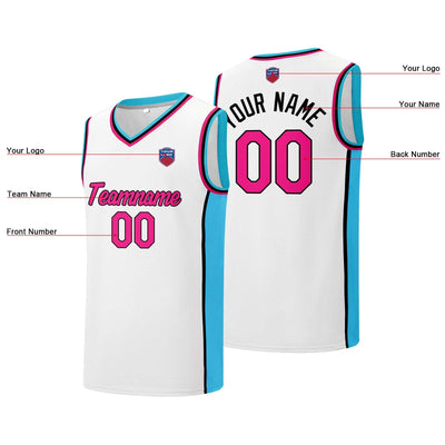 Custom basketball jersey shorts for men and women. Embroidered and printed name, number and logo White enthsush