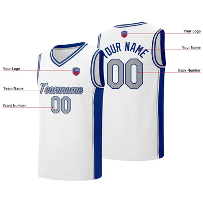 Custom basketball jersey shorts for men and women. Embroidered and printed name, number and logo White enthsush