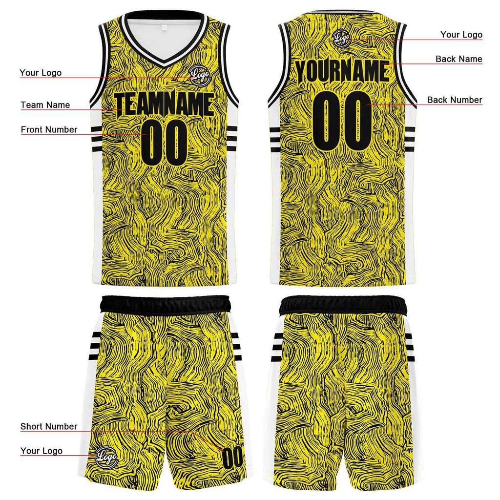 Custom Black Yellow Reversible Basketball Suit for Adults and Kids Personalized Jersey enthsush