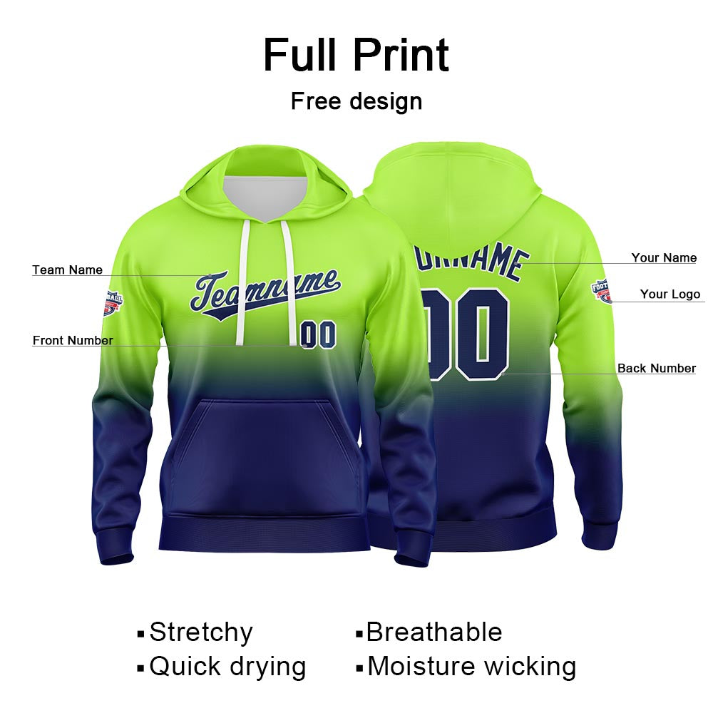 Custom Gradient Hoodie For Man Woman Girl Boy Print Your Logo Name Number Neon Green Navy enthsush